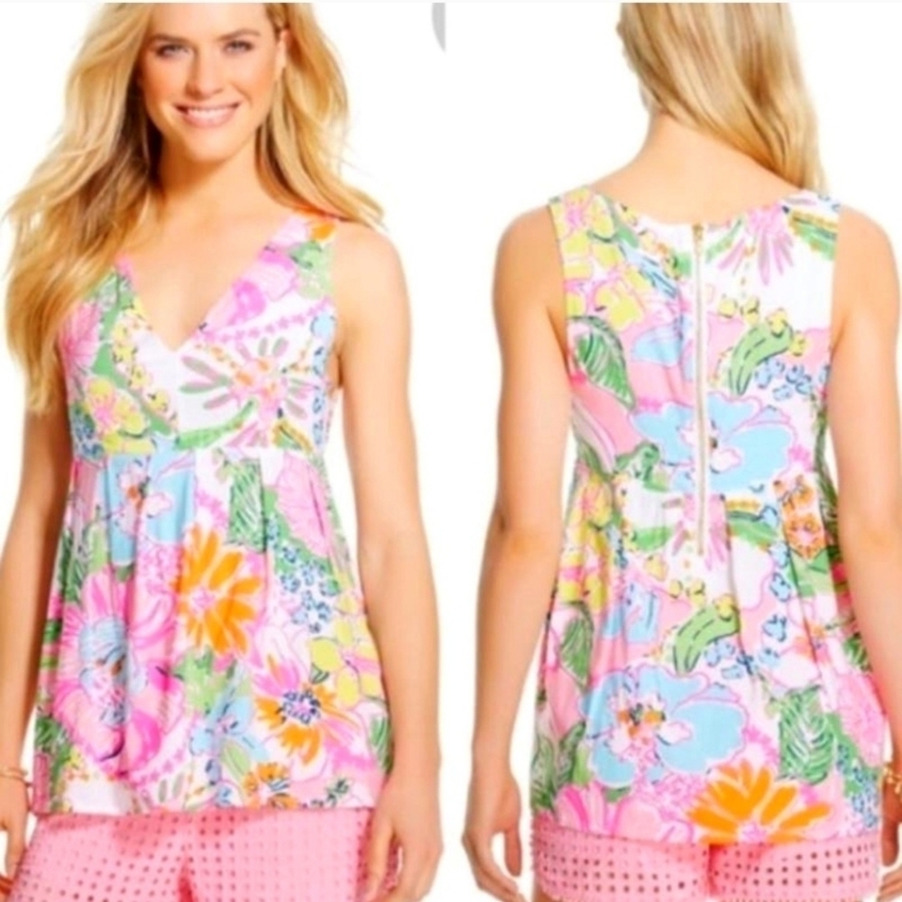 Lilly Pulitzer ForTarget Pink and Blue & Orange Nosie Posey Tank Top Blouse Sz M